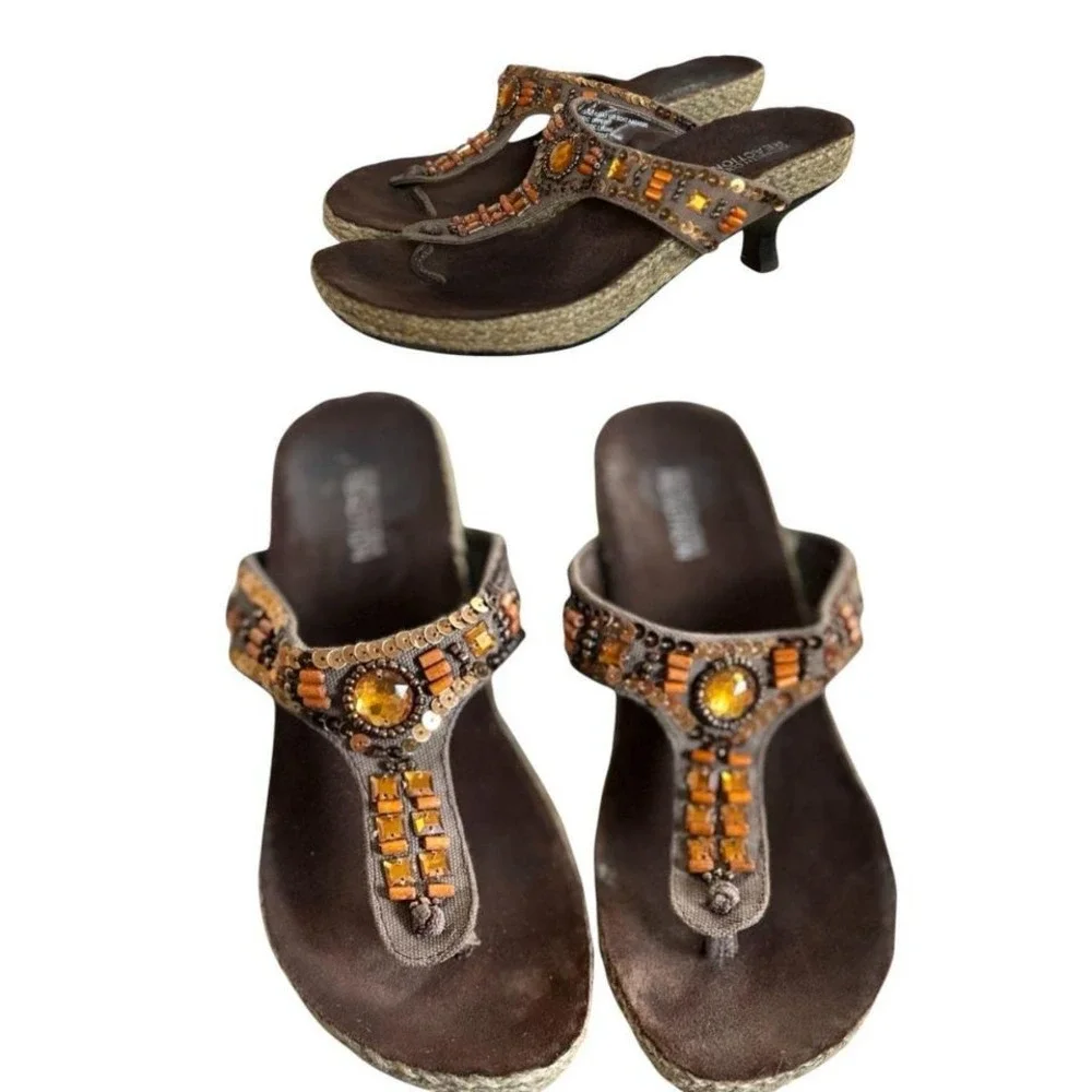 Y2K VINTAGE BEADED KITTEN HEEL KENNETH‎ COLE REACTION SANDALS HEELS 6 1/2